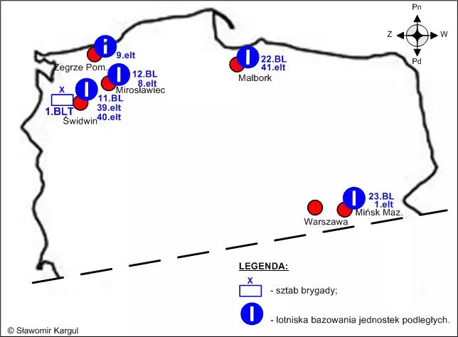 Jednostki bezpośrednio podległe 1. Brygadzie Lotnictwa Taktycznego w latach 2000-2003.