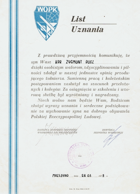 List Uznania.