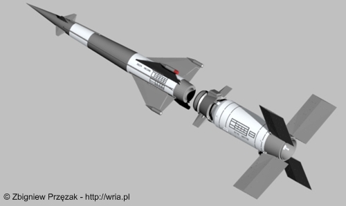 Rakieta 5W27 PZR S-125M Newa po starcie z wyrzutni.